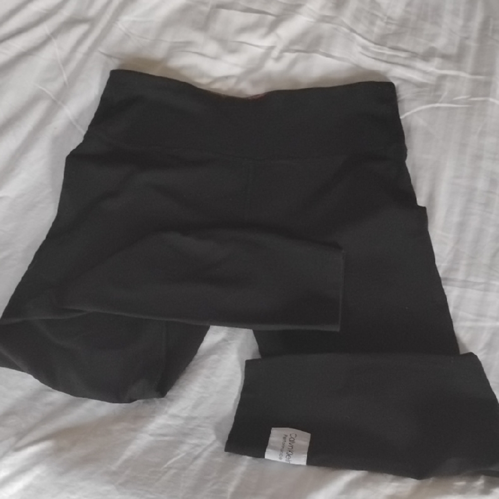 Calvin Klein Black Performance Stretch Leggings with Pink Trim